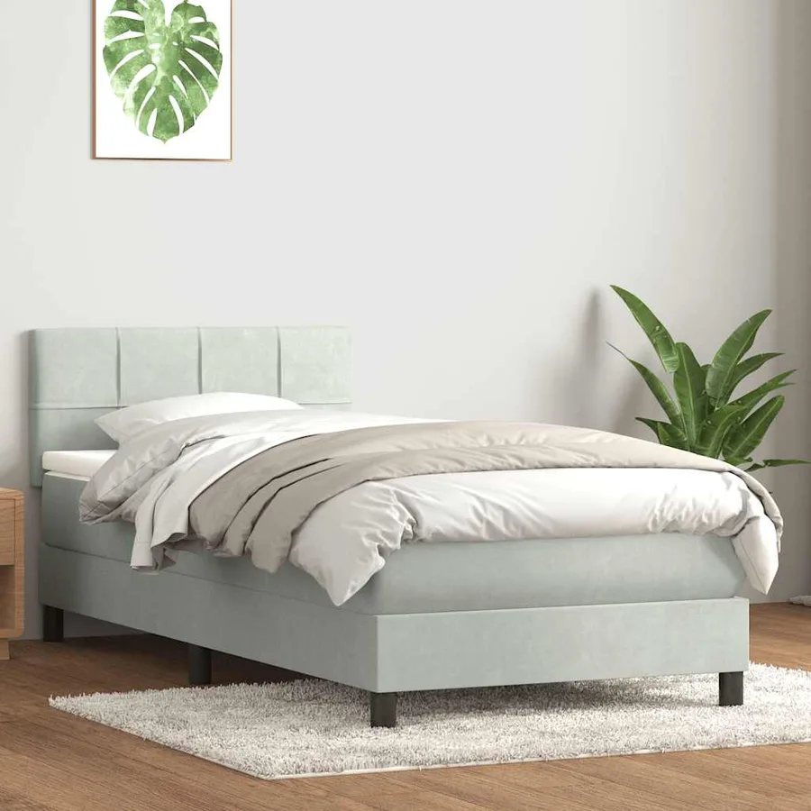 Sommier à lattes de lit et matelas et LED gris clair 100x220cm velours - 4