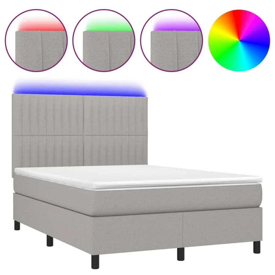 Sommier à lattes de lit et matelas et LED Gris clair 140x190 cm - 2