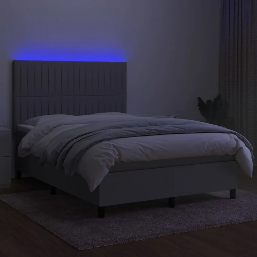 Sommier à lattes de lit et matelas et LED Gris clair 140x190 cm - 4