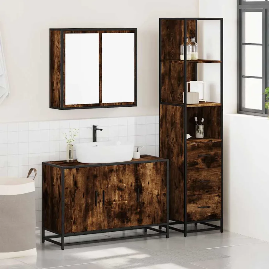 Ensemble de meubles de salle de bain 3 pcs Chêne fumé - 3