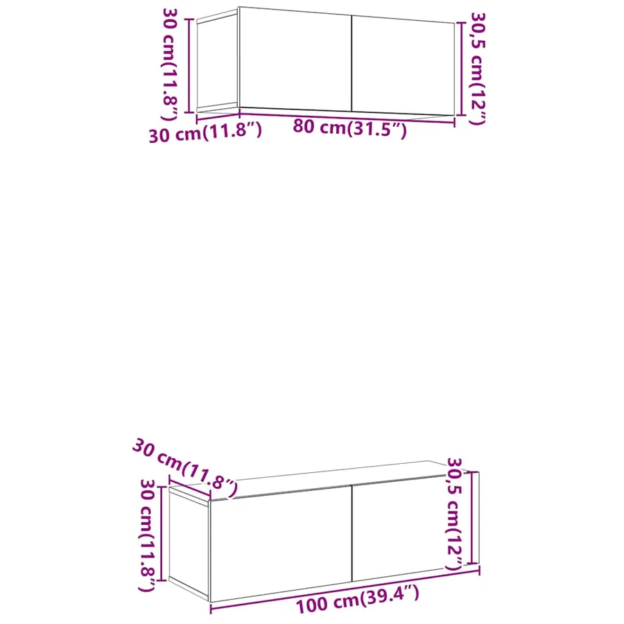 Ensemble de meuble TV mural 2 pcs vieux bois bois d'ingénierie - 8