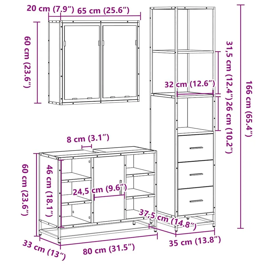 Ensemble de meubles de salle de bain 3 pcs chêne sonoma - 11