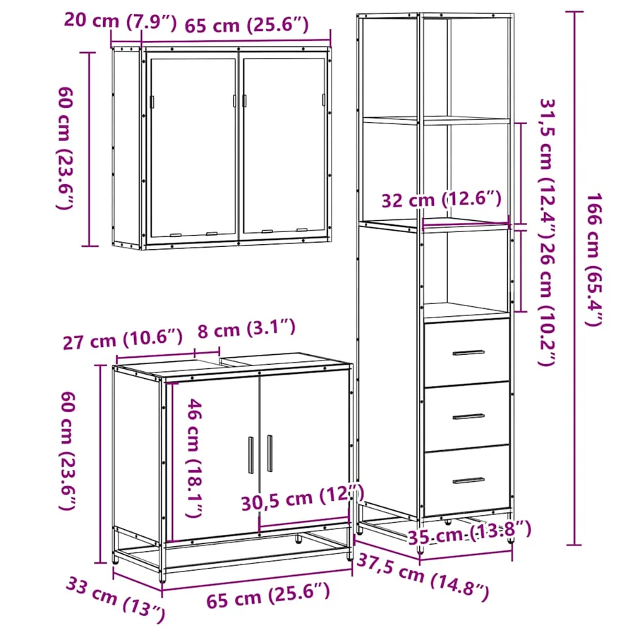 Ensemble de meubles de salle de bain 3 pcs chêne sonoma - 11
