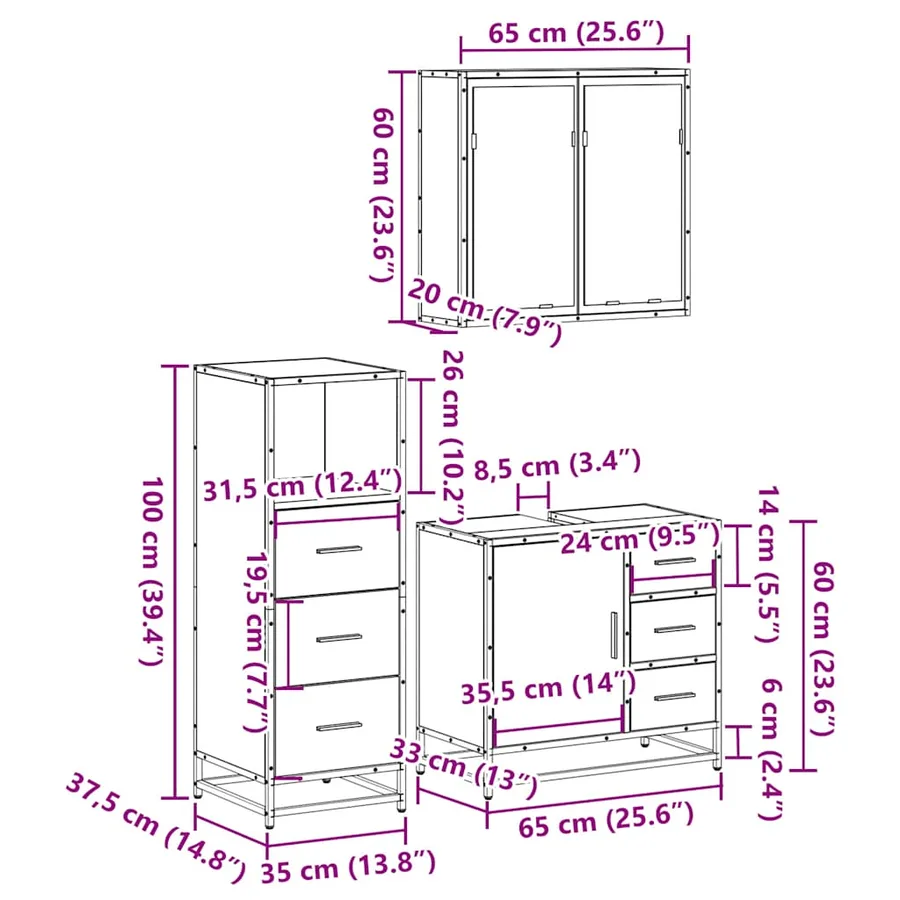 Ensemble de meubles de salle de bain 3 pcs chêne sonoma - 11