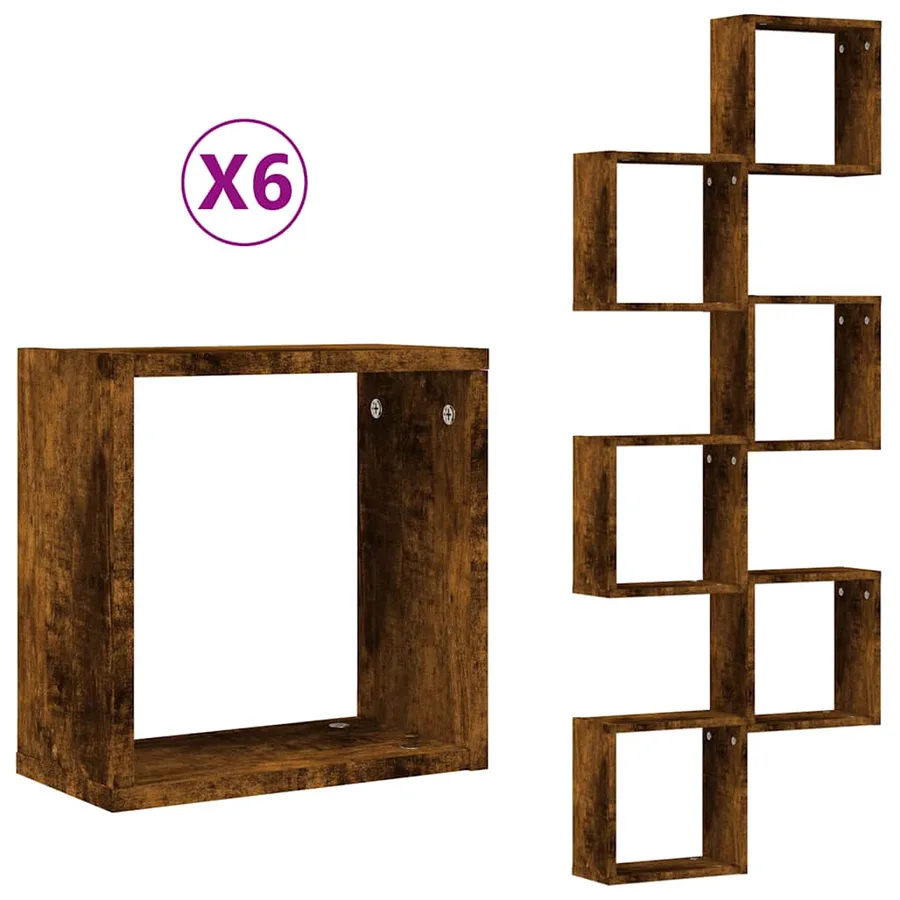 Étagères murales sous forme de cube 6 pcs chêne fumé 30x15x30cm - 2