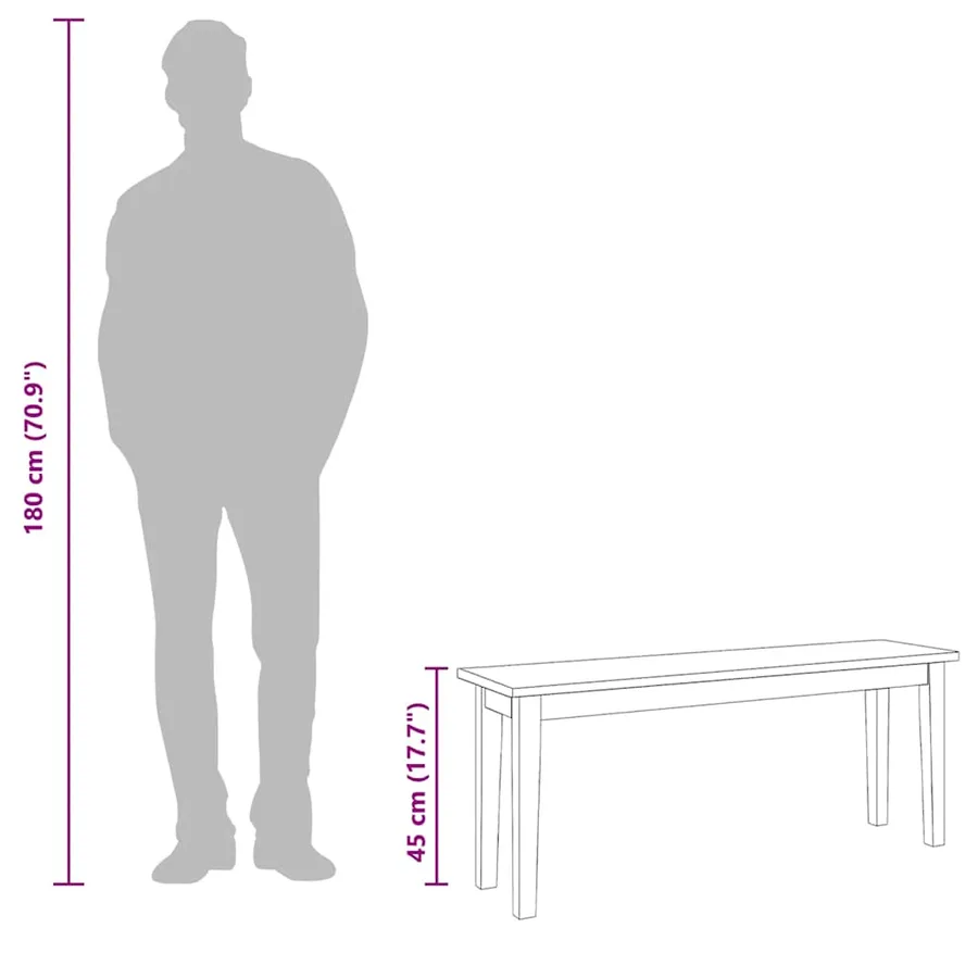 Banc 110 cm bois massif caoutchouc - 10