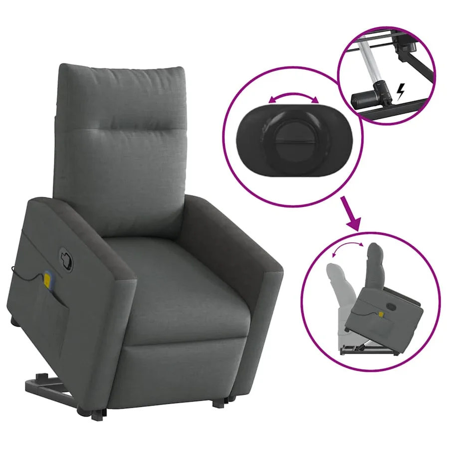 Fauteuil de massage inclinable Gris foncé Tissu - 9