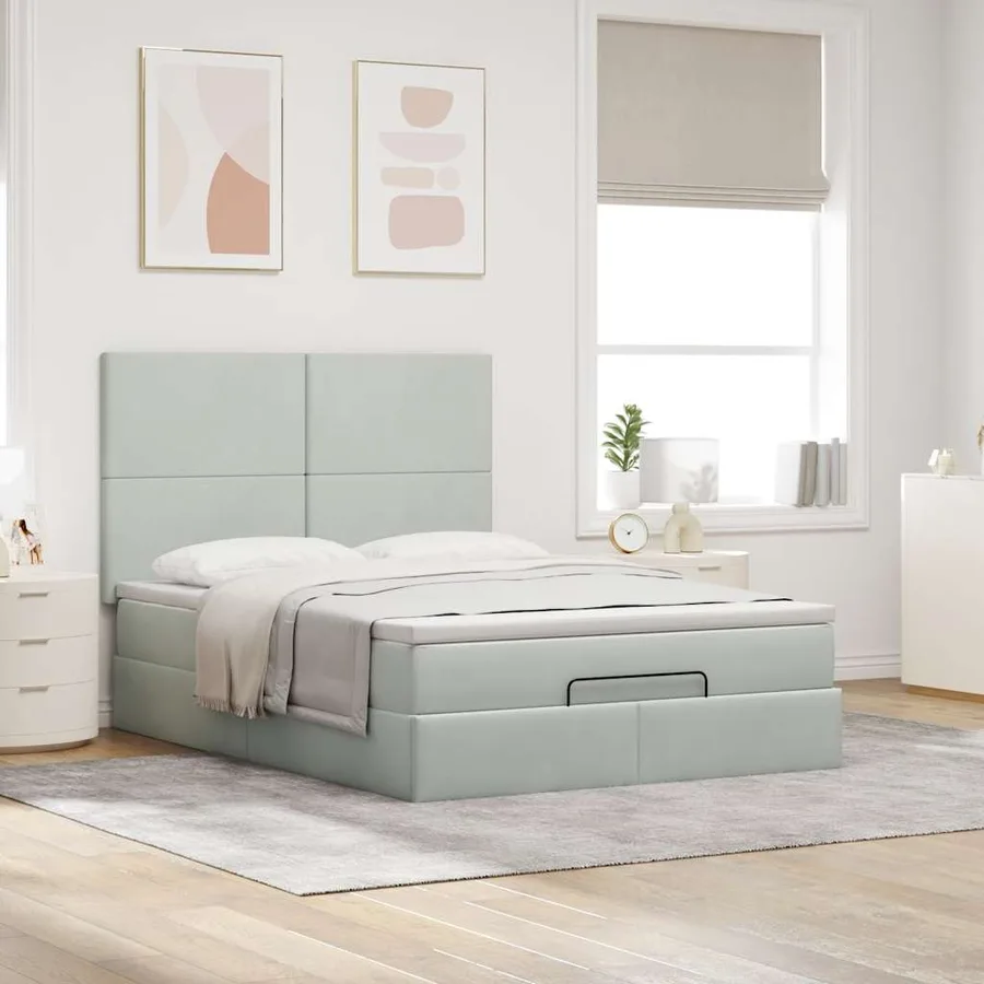 Cadre de lit ottoman et matelas gris clair 140x190 velours - 3