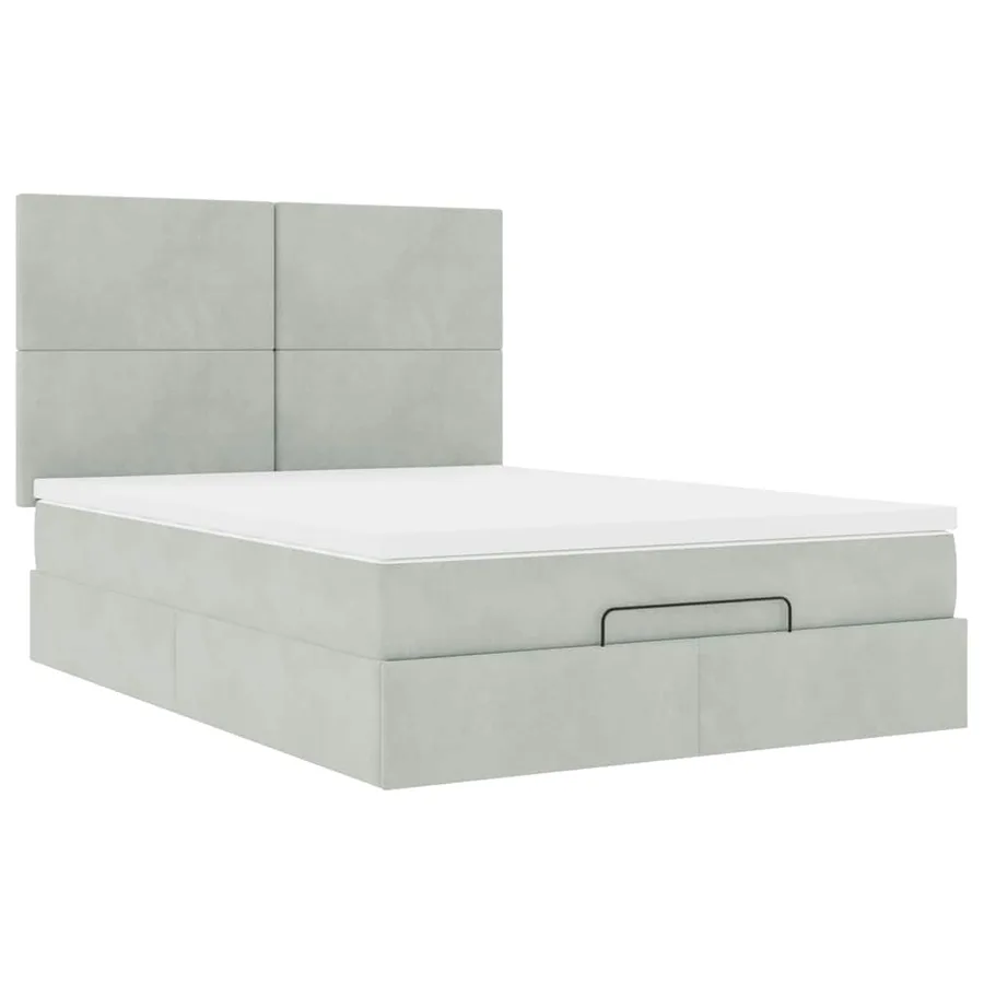 Cadre de lit ottoman et matelas gris clair 140x190 velours - 6