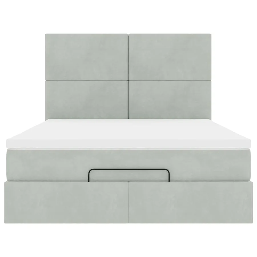 Cadre de lit ottoman et matelas gris clair 140x190 velours - 7