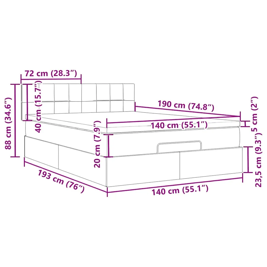 Cadre de lit ottoman et matelas gris clair 140x190 velours - 14