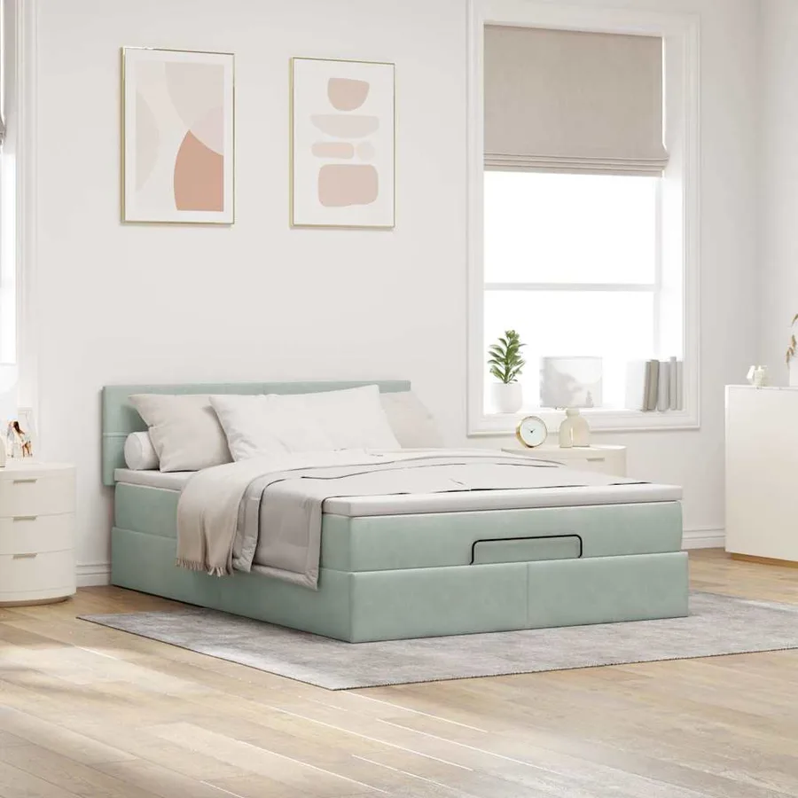 Cadre de lit ottoman et matelas gris clair 140x190 velours - 3