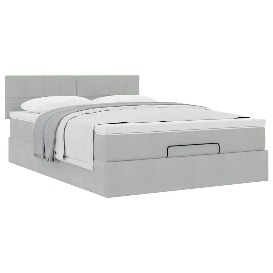 Cadre de lit ottoman et matelas gris clair 140x190 velours - 4