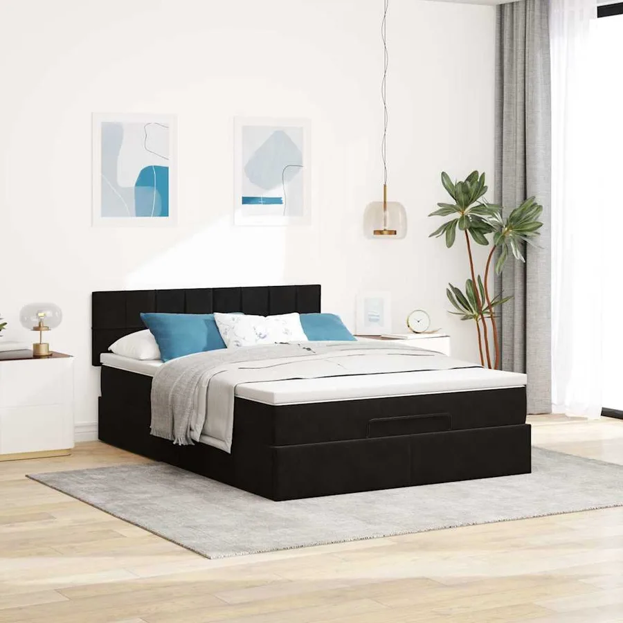 Cadre de lit ottoman avec matelas noir 140x190 cm velours - 3