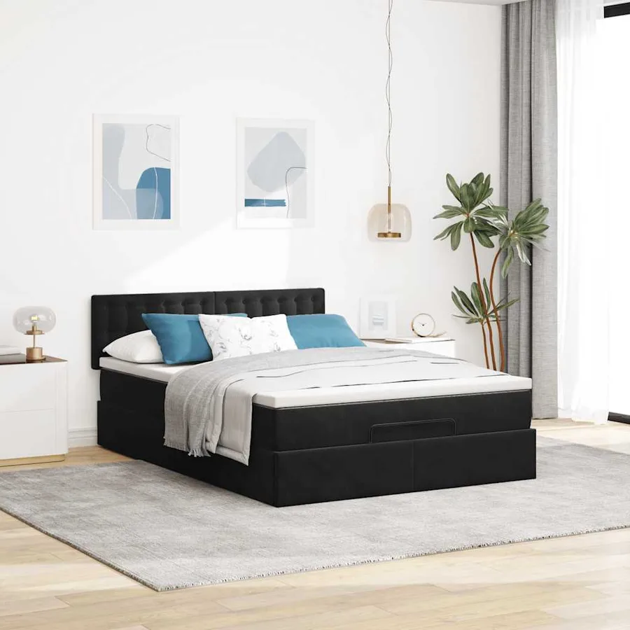 Cadre de lit ottoman avec matelas noir 140x190 cm velours - 4