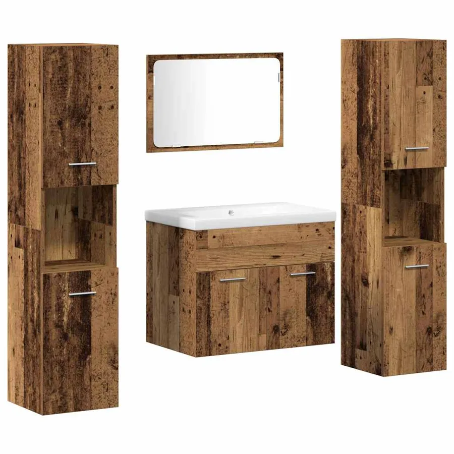 Ensemble de rangement Montage mural 4 pcs Bois d'ingénierie - 2