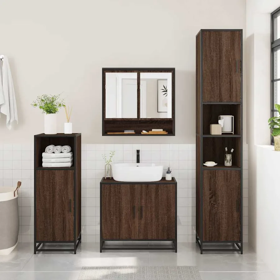 Armoire à miroir de salle de bain chêne marron bois ingénierie - 3