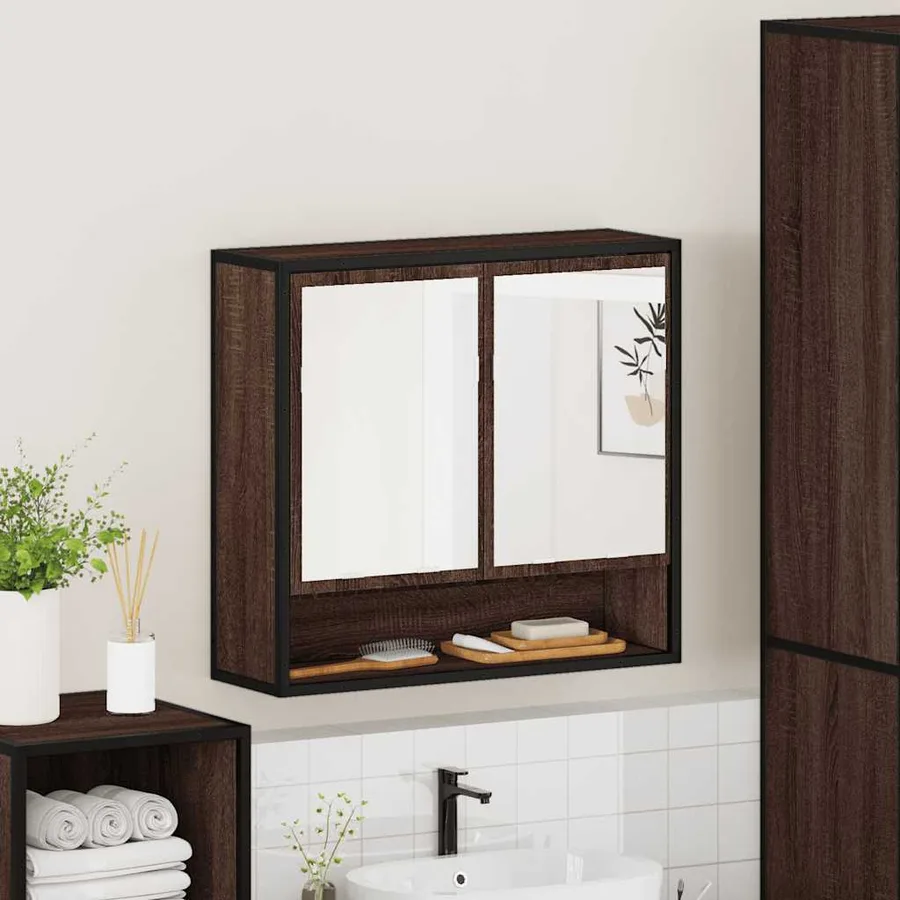 Armoire à miroir de salle de bain chêne marron bois ingénierie - 4