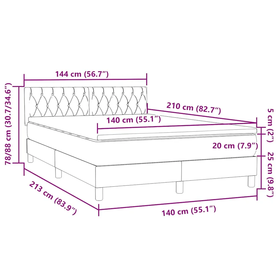 Sommier à lattes de lit avec matelas noir 140x210 cm velours - 12