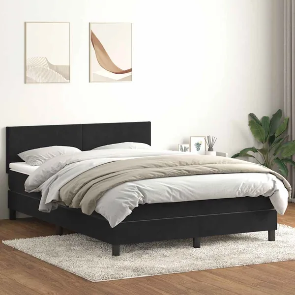 Sommier à lattes de lit avec matelas et LED noir 140x210 cm velours