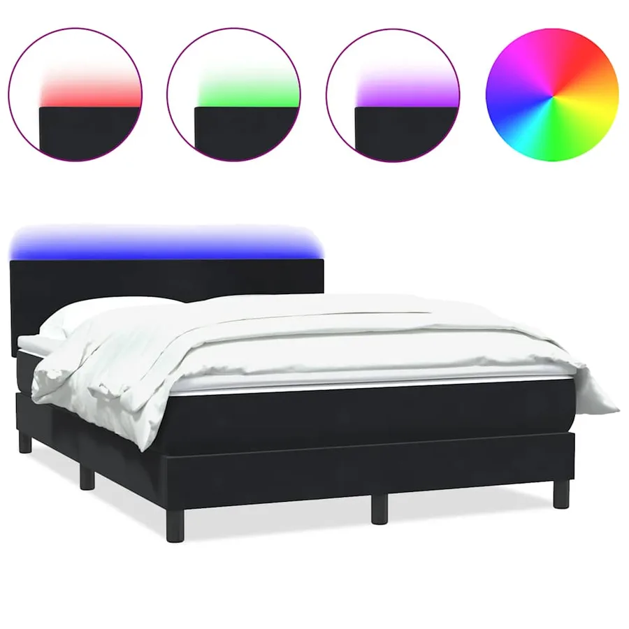 Sommier à lattes de lit avec matelas et LED noir 140x210 cm velours - 2