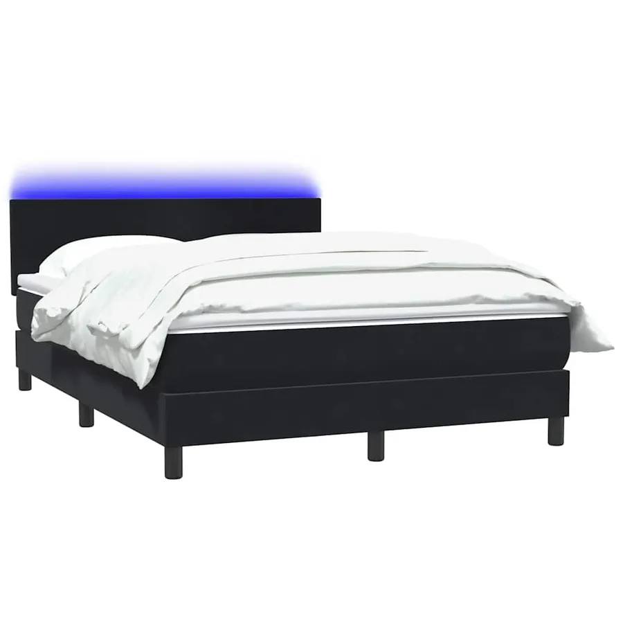 Sommier à lattes de lit avec matelas et LED noir 140x210 cm velours - 3