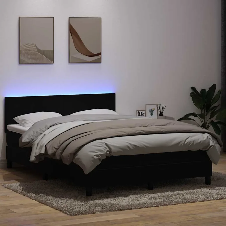 Sommier à lattes de lit avec matelas et LED noir 140x210 cm velours - 4