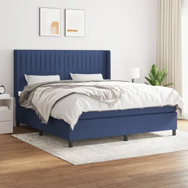 Sommier à lattes de lit avec matelas Bleu 160x200 cm Tissu