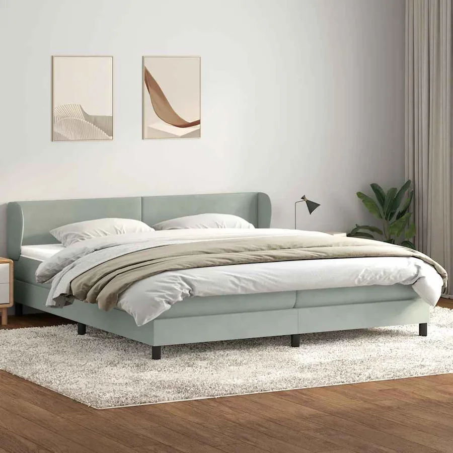 Sommier à lattes de lit et matelas gris clair 200x210cm velours - 3