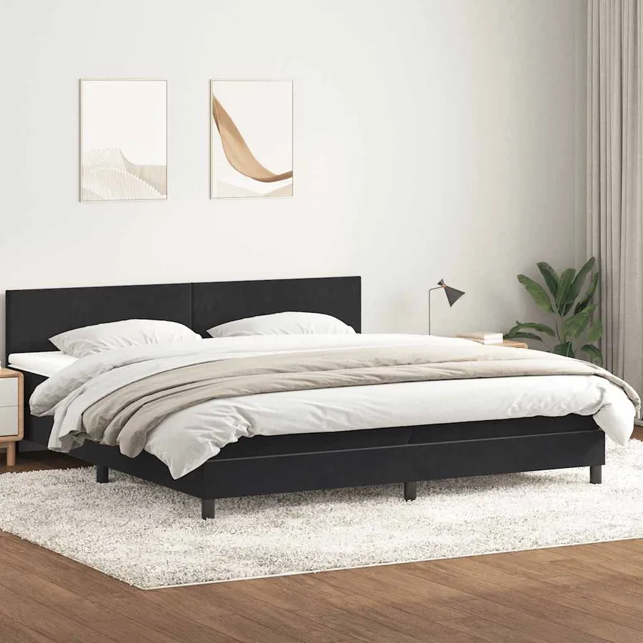 Sommier à lattes de lit avec matelas noir 180x210 cm velours - 3