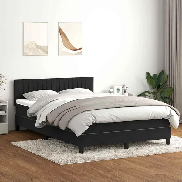 Sommier à lattes de lit avec matelas et LED noir 140x210 cm velours