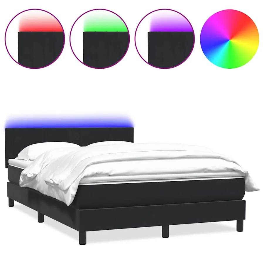 Sommier à lattes de lit avec matelas et LED noir 140x210 cm velours - 2