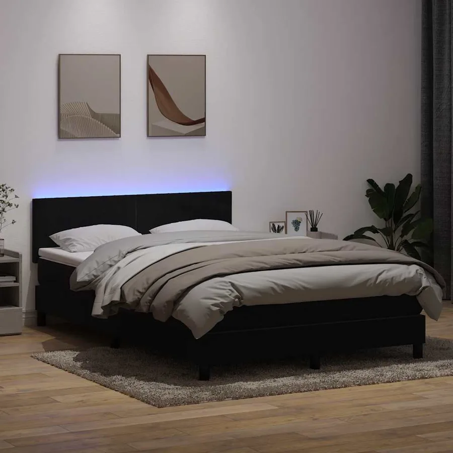 Sommier à lattes de lit avec matelas et LED noir 140x210 cm velours - 4