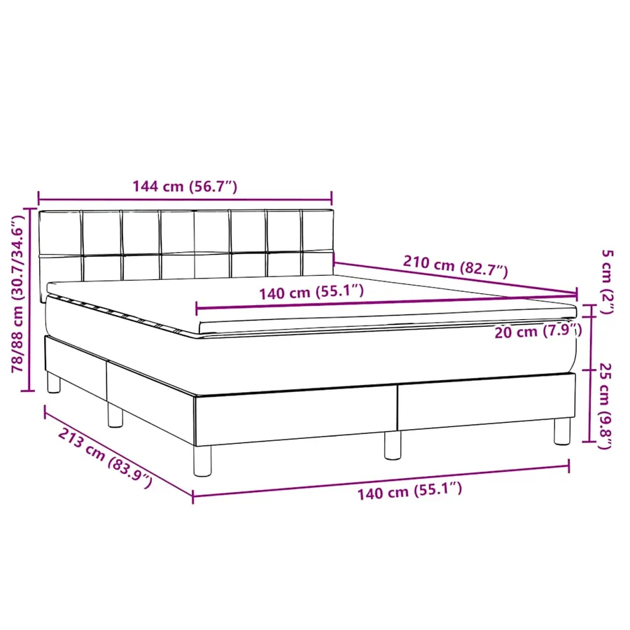 Sommier à lattes de lit avec matelas noir 140x210 cm velours - 12