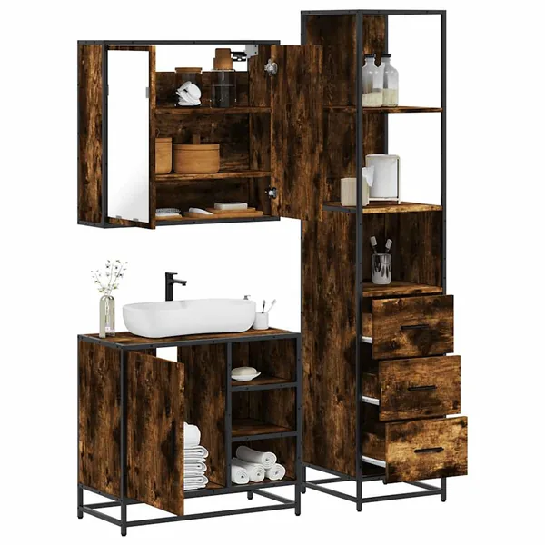 Ensemble de meubles de salle de bain 3 pcs Chêne fumé