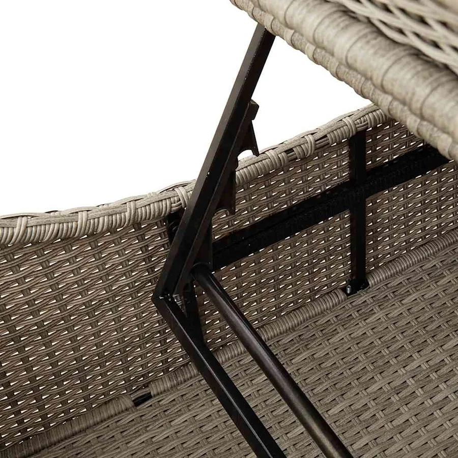 Chaise longue pliante coussin et rangement gris clair polyrotin - 13