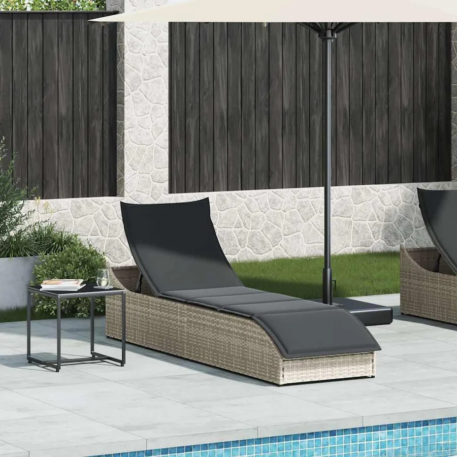Chaise longue pliante coussin et rangement gris clair polyrotin - 2