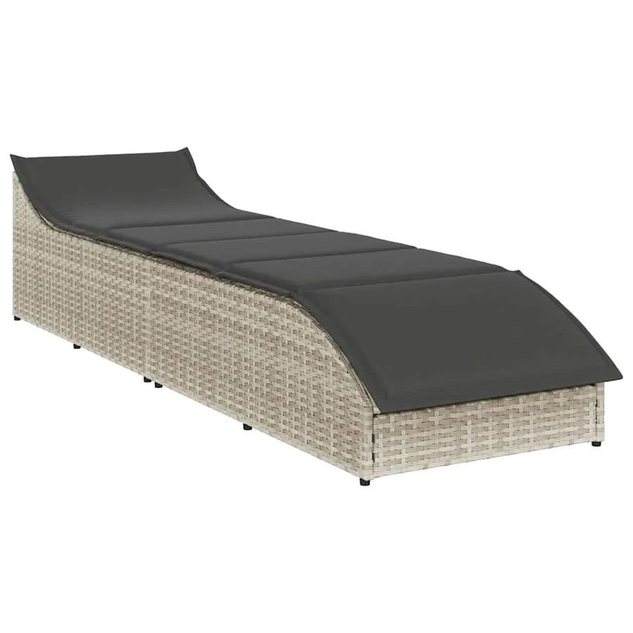 Chaise longue pliante coussin et rangement gris clair polyrotin - 4