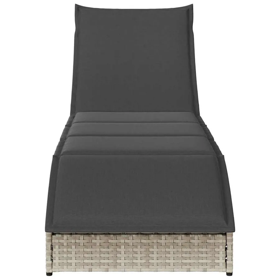 Chaise longue pliante coussin et rangement gris clair polyrotin - 5