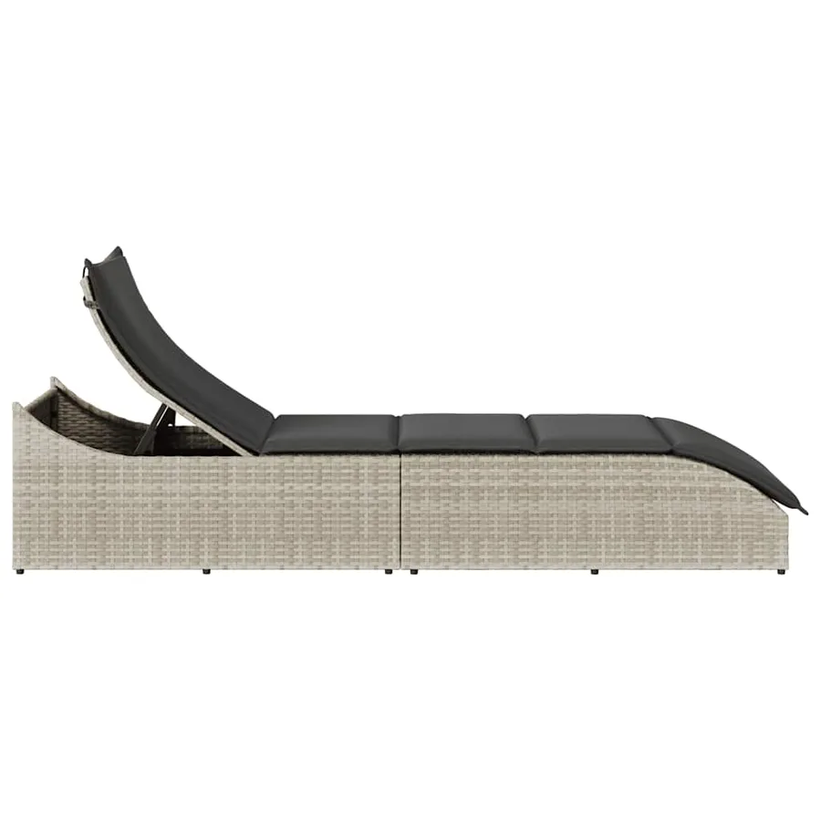 Chaise longue pliante coussin et rangement gris clair polyrotin - 6