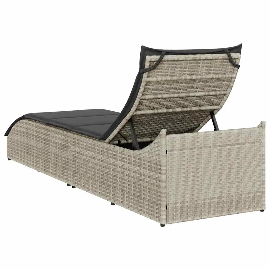 Chaise longue pliante coussin et rangement gris clair polyrotin - 7