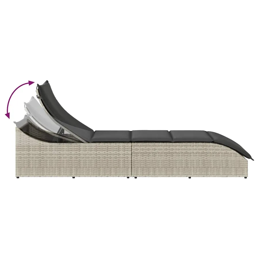 Chaise longue pliante coussin et rangement gris clair polyrotin - 8