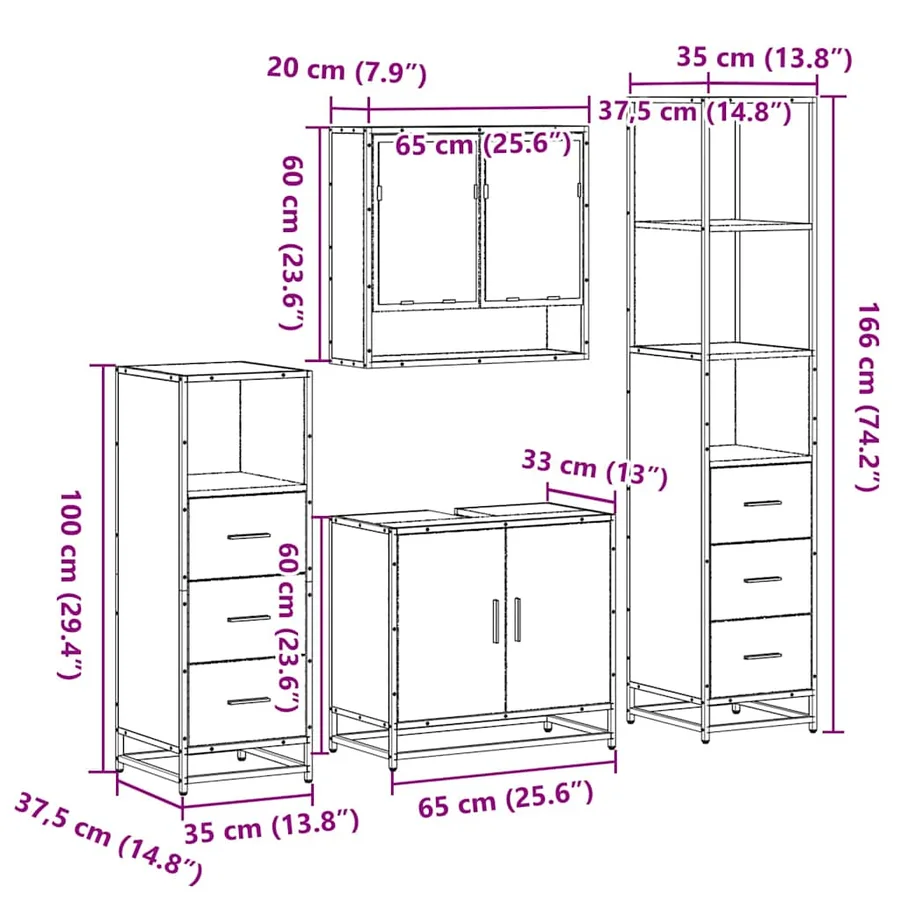 Ensemble de meubles de salle de bain 4 pcs chêne sonoma - 11