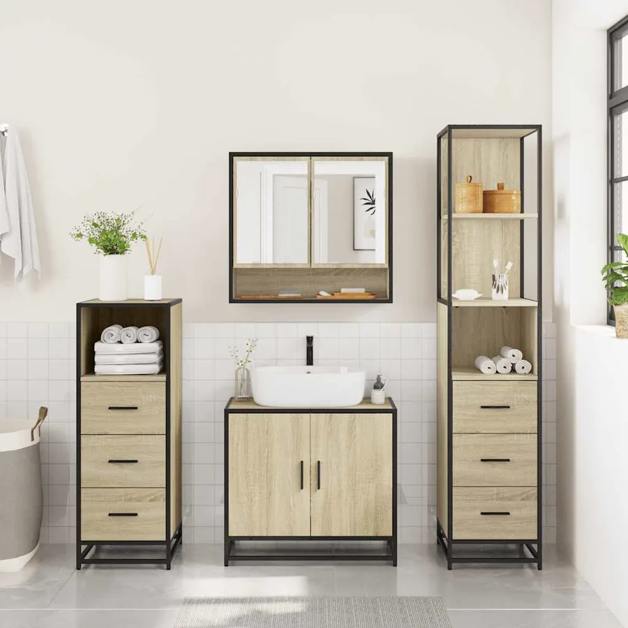 Ensemble de meubles de salle de bain 4 pcs chêne sonoma - 3