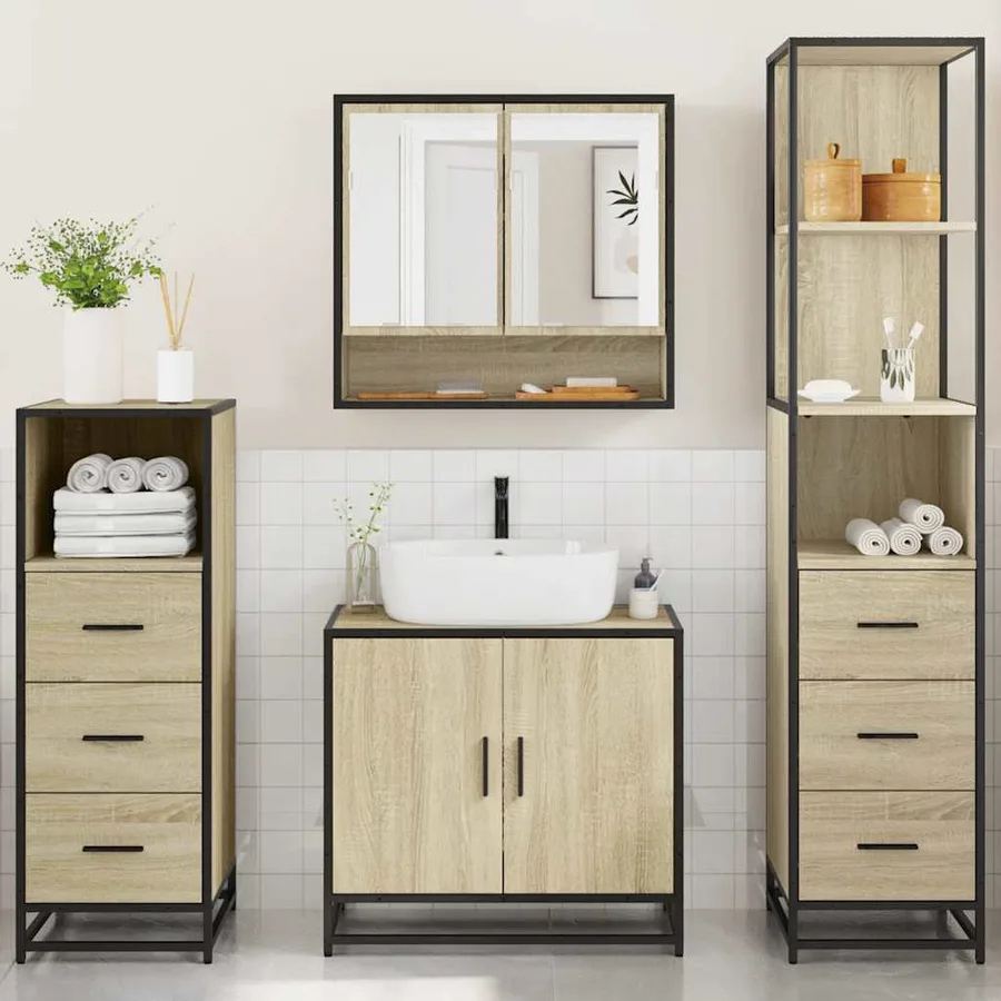 Ensemble de meubles de salle de bain 4 pcs chêne sonoma - 4