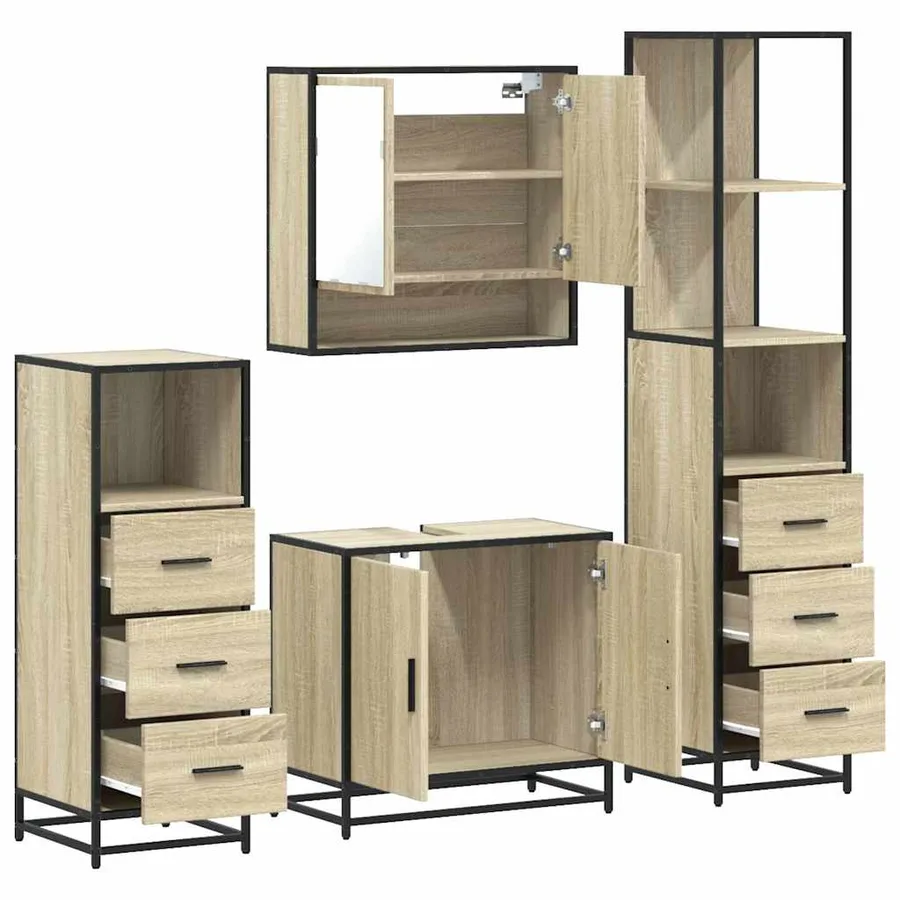 Ensemble de meubles de salle de bain 4 pcs chêne sonoma - 6