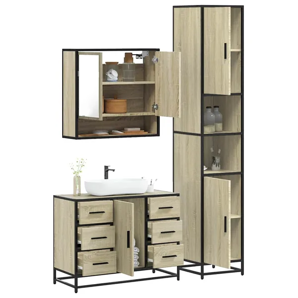 Ensemble de meubles de salle de bain 3 pcs chêne sonoma