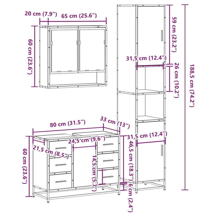 Ensemble de meubles de salle de bain 3 pcs chêne sonoma - 11