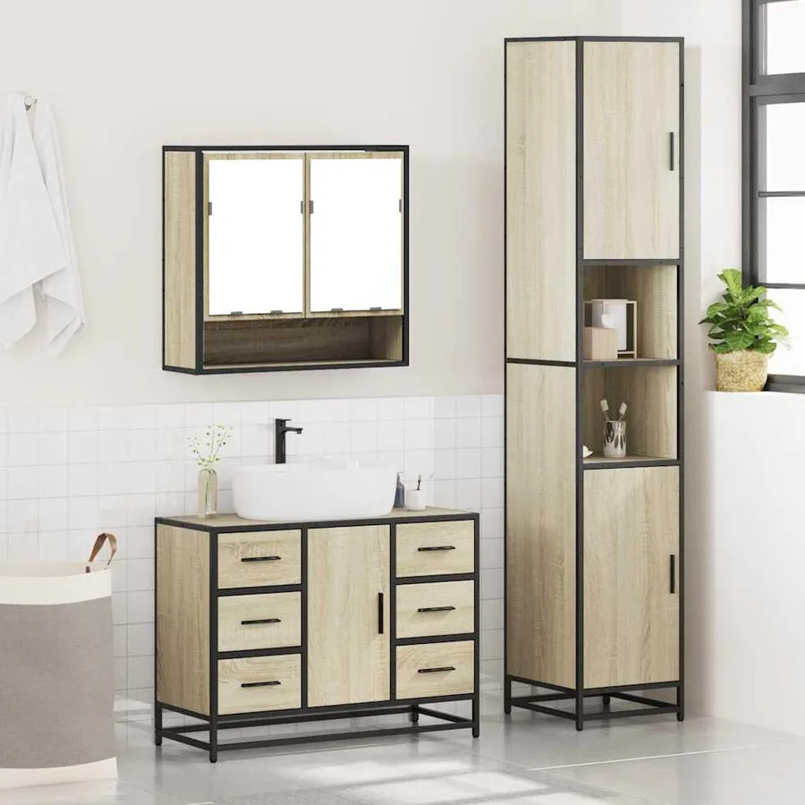 Ensemble de meubles de salle de bain 3 pcs chêne sonoma - 4