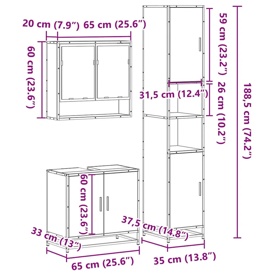 Ensemble de meubles de salle de bain 3 pcs chêne sonoma - 11